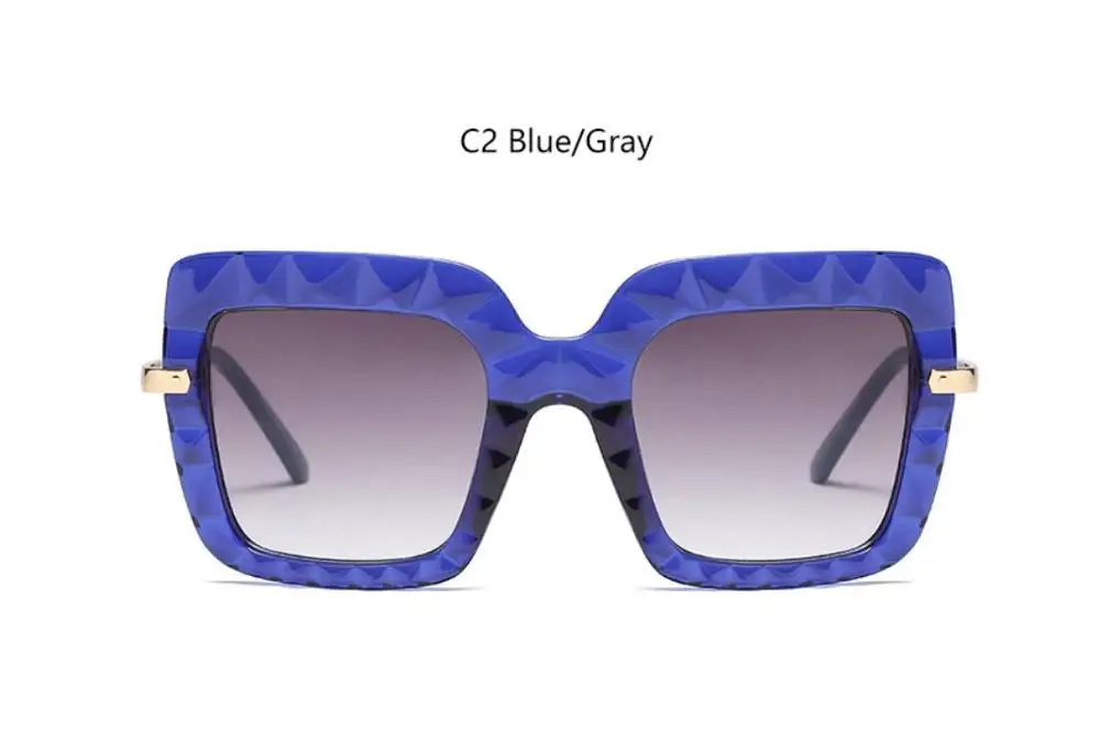 Новинка, квадратные солнцезащитные очки больших размеров, роскошные дизайнерские прозрачные женские очки, большие элегантные черные красные оттенки, летние очки - Цвет линз: C2 blue frame