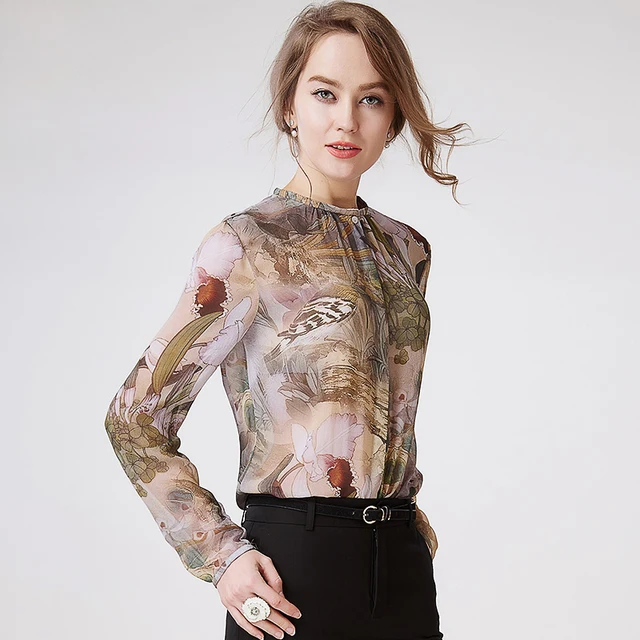 Buy 100 Silk Blouse Women Shirt Printed
