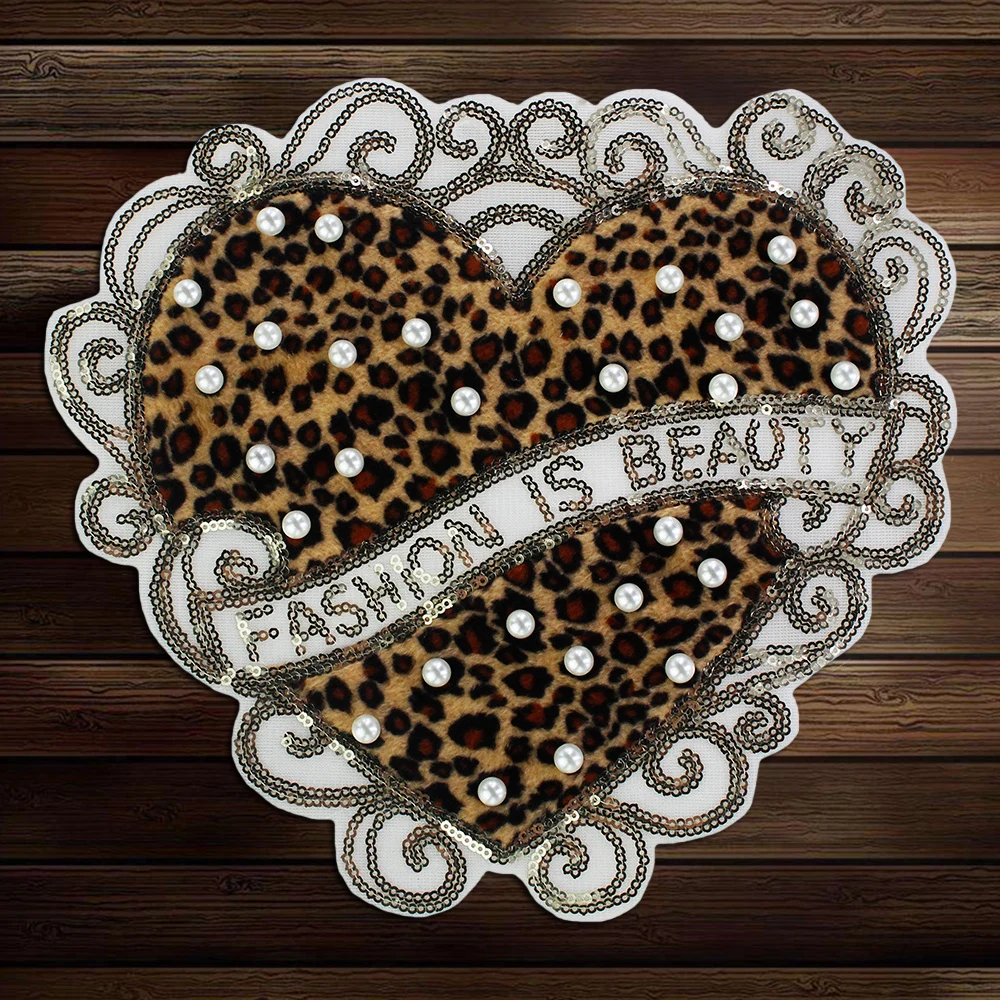 Вышивка мех любовь сердце Sequin бусина-медведь корона патч Леопардовый принт мотивы аппликация для модная футболка DIY Швейные A188