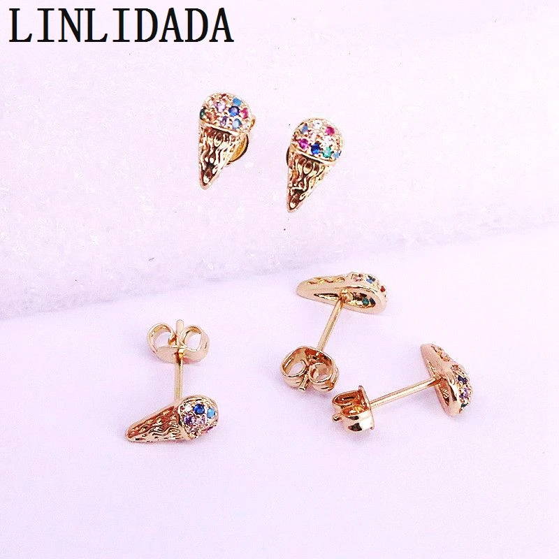 

10Pair 5*10mm, 2019 summer Rainbow cz micro pave gold color mini fashion stud earring