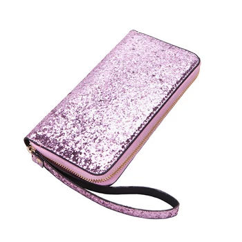 

Fashion Womens Wallets and Purses Sequined PU Leather wallet 2019 Wrist Long Hand Wallet Female Bag