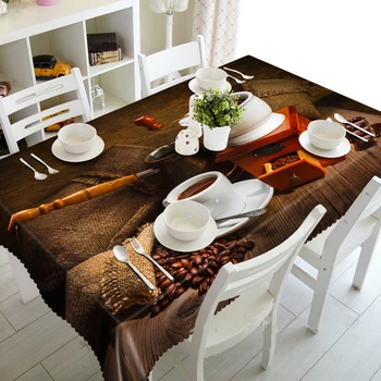 

3D Tablecloth Merry Christmas Coffee and Flower Pattern Waterproof Cloth Thicken Rectangular and Round Wedding Table Cloth