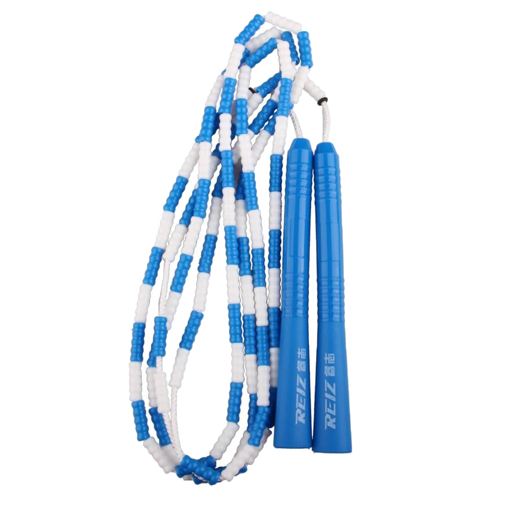 Украшенная бисером скакалка 280 см, фитнес-скакалка, Веревка для детей, мужчин и женщин, начинающих, для занятий спортом на открытом воздухе, регулируемая и легкая - Цвет: Blue White 280cm