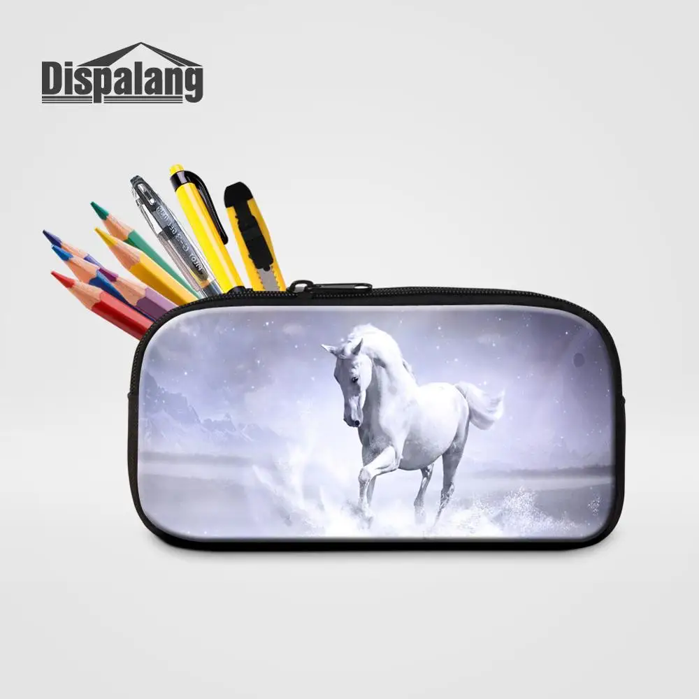 Dispalang Crazy Horse Печать Дети Школьные сумки карандаш Для женщин Дорожная косметичка пенал на молнии поставки школьный пенал - Цвет: Небесно-голубой
