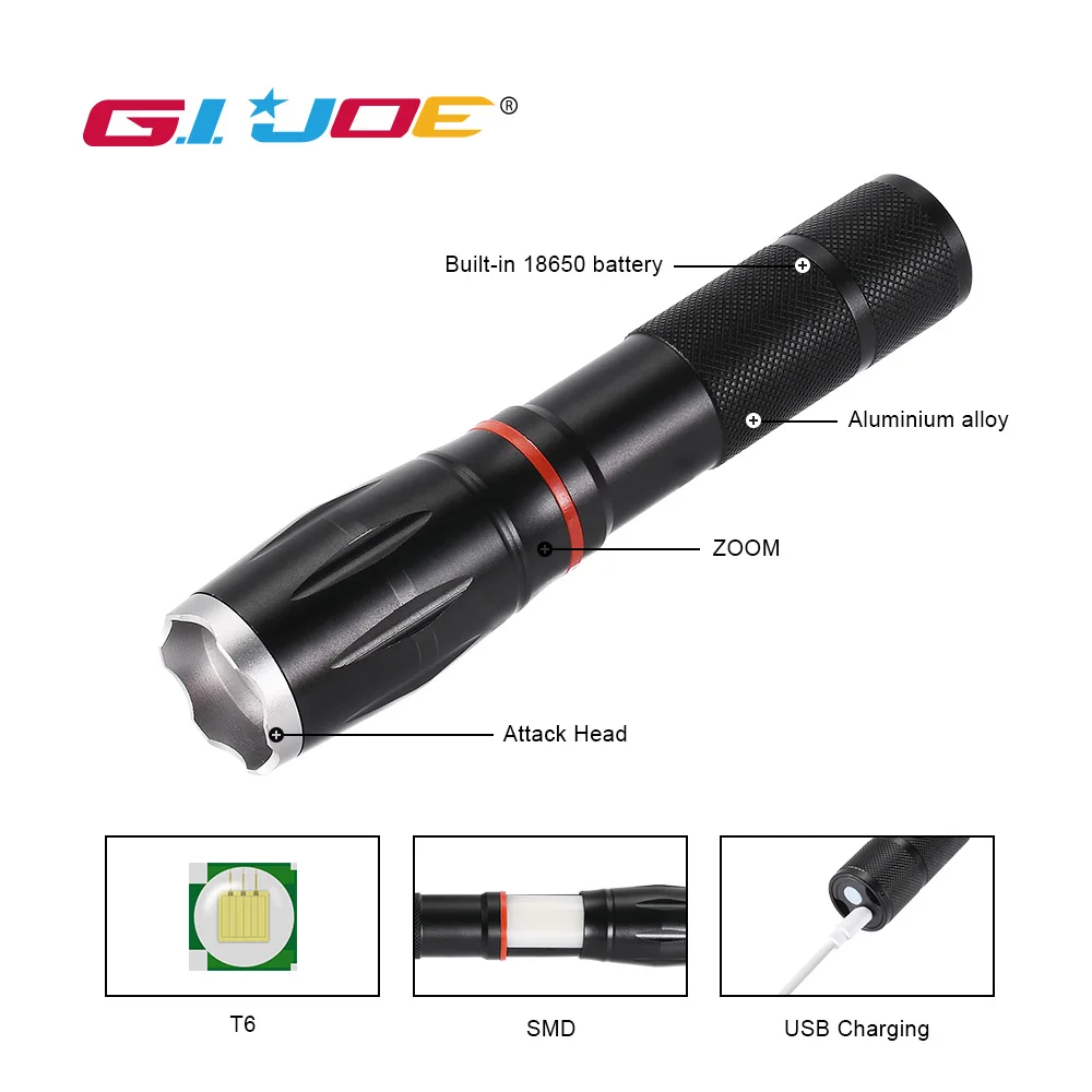 GIJOE T6 usb lanterna led lanterna tática