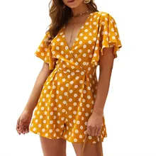 Sexy Polka Dots Playsuit Summer Bohemian Beach Rompers V Neck Short Jumpsuit Women Short Sleeve Summer Jumpsuit Sexy Polka Dots Playsuit Summer Bohemian Beach Rompers V Neck Short Jumpsuit Women Short Sleeve Summer Jumpsuit