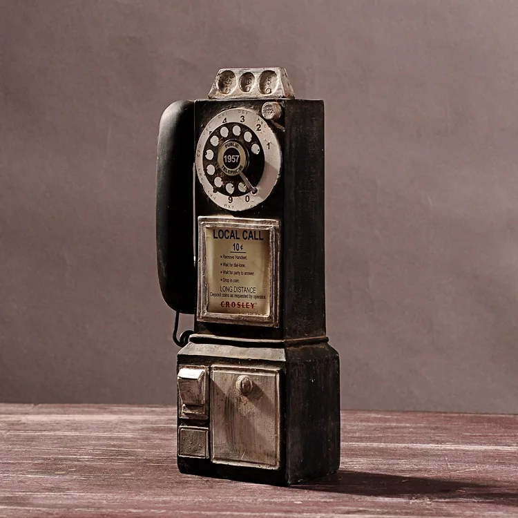 Home Decor Vintage Telephone Model Wall Hanging Crafts Ornaments Retro Home Furniture Figurines Phone Miniature Decoration Gift