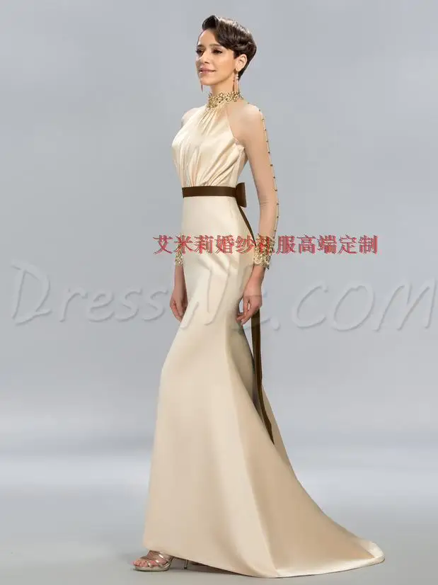 Вечернее платье для выпускного вечера с жемчужинами и бисером; vestido de festa; сексуальное платье с высоким воротом и длинными рукавами; платье с кристаллами; коллекция года; платья для матери невесты