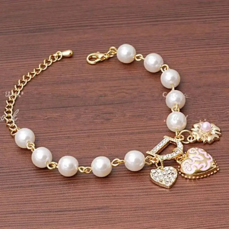 

Summer Style New Bohenmia Charm Bracelet Heart Pendant Imitation Pearl Bracelets Bangles For Women Jewelry