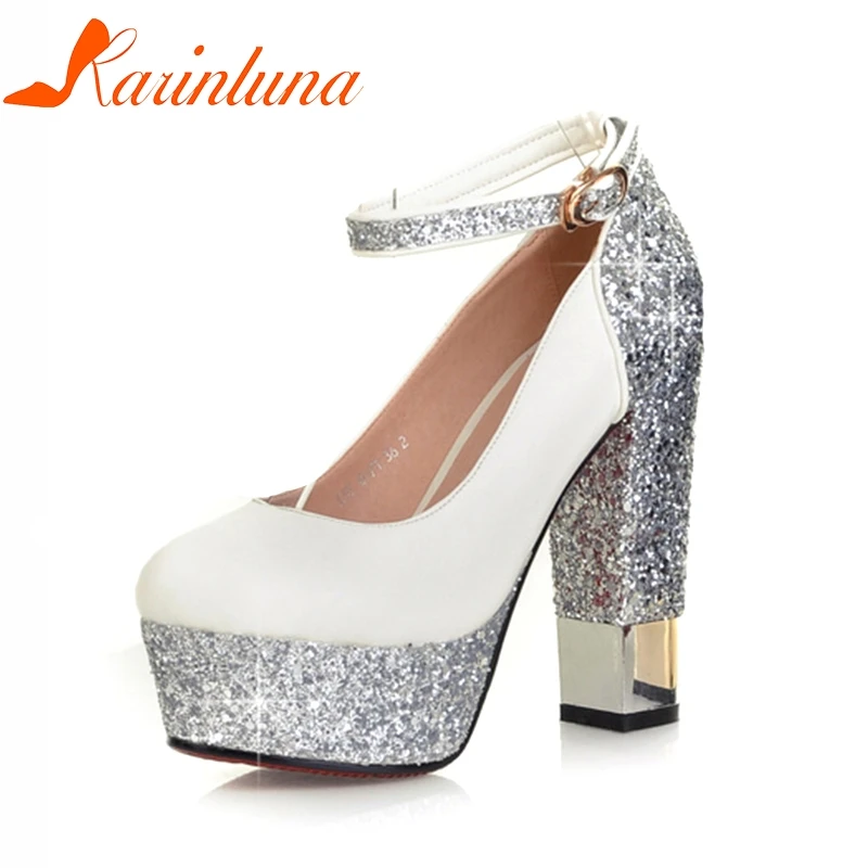 

KARINLUNA 2019 Top Quality Large Size 32-43 Bling Upper Pumps Shoes Women High Heels Sexy Party Wedding Bride Shoes Woman
