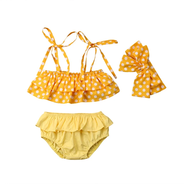 2019 3pcs Kids Baby Girls Yellow Polka Dot Bow Bikini Set Swimwear ...