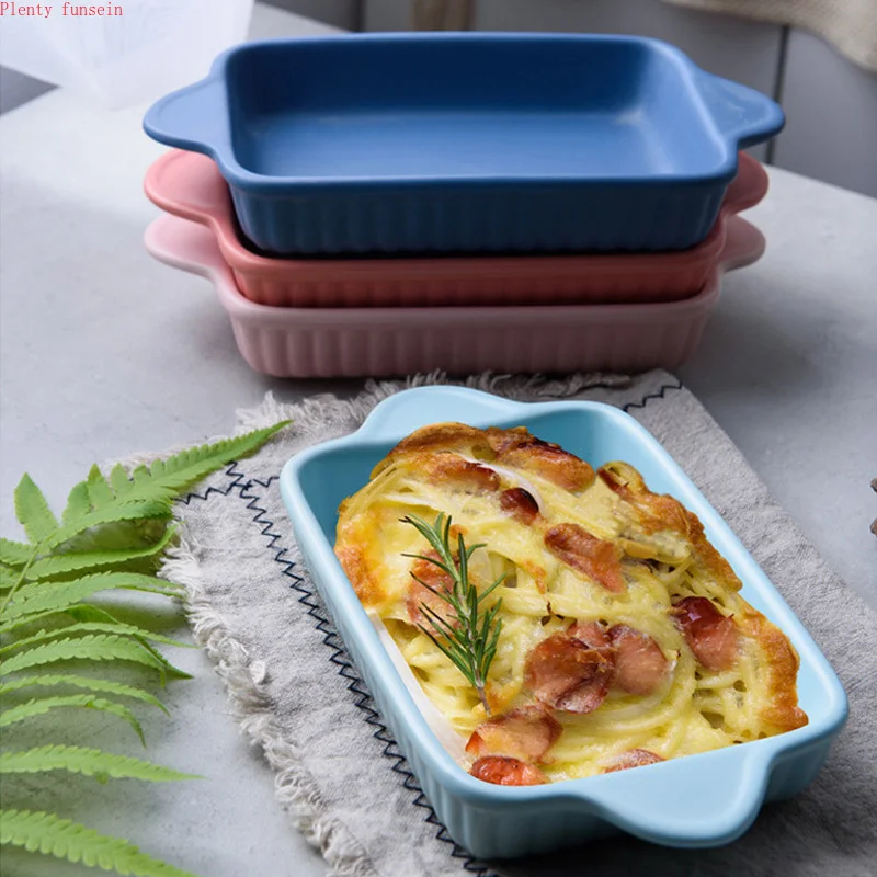 5 colors Ceramic Cheese Baked Plate Baking Dish Tray Western Dishes Oven Multi color Bowl High