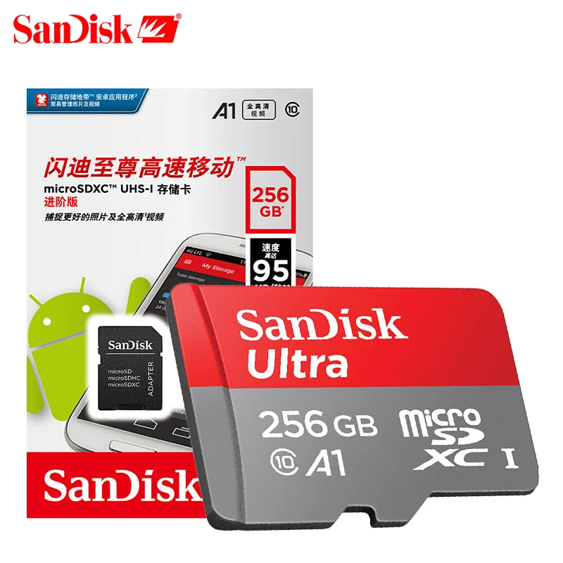 100% sandisk A1 Micro SD карты Class10 TF карты SDXC ультра SDHC 16 ГБ, 32 ГБ, 64 ГБ и 128 ГБ 200 GB 256 gb 400 gb 100 МБ/с. UHS-I карты памяти