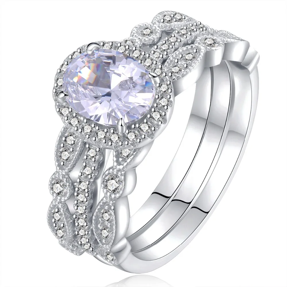 Wuziwen, 925 пробы, серебряные Свадебные кольца для женщин, овальная форма, обручальное кольцо, Арт Деко, свадебный набор, классические ювелирные изделия
