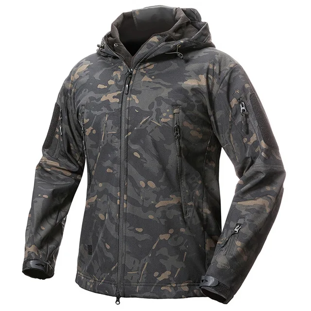 Военная камуфляжная ветрозащитная водонепроницаемая куртка, топы для мужчин, верхняя одежда для альпинизма, верховой езды, мягкая флисовая Толстая теплая тактическая куртка - Цвет: black CP