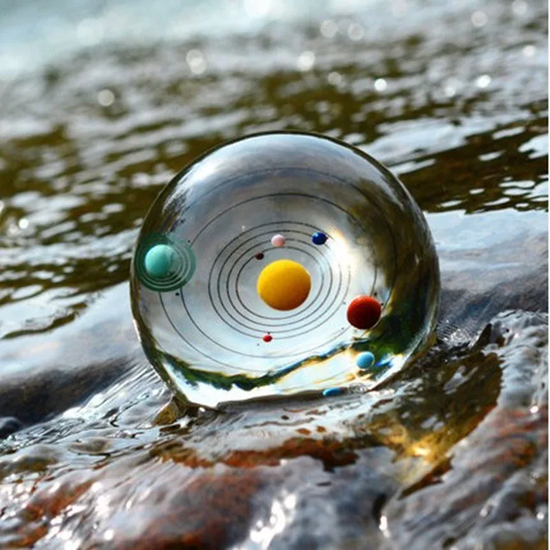 Solar System Crystal Ball With Black Stand 80 Mm Feng Shui