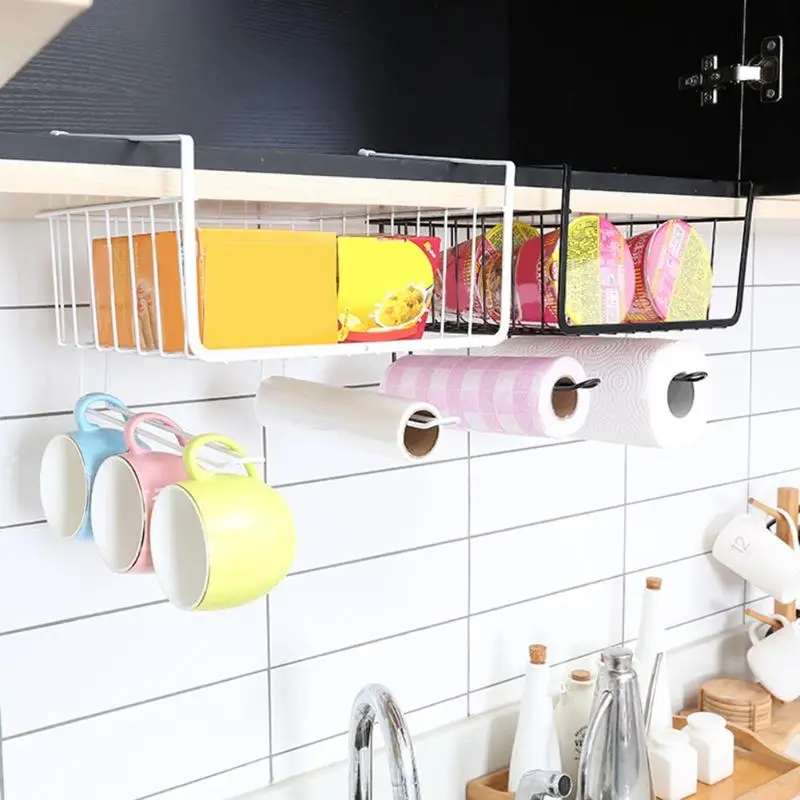 Iron Cupboard Hanging Basket Closet Shelf Hook Cabinet Storage Rack Holder Bathroom Kitchen Organizer Racks Accessories