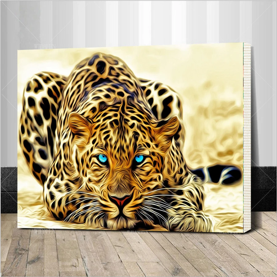 Toile Peinture Leopard numéro unique Animal Art Abstrait Décoration Kits 