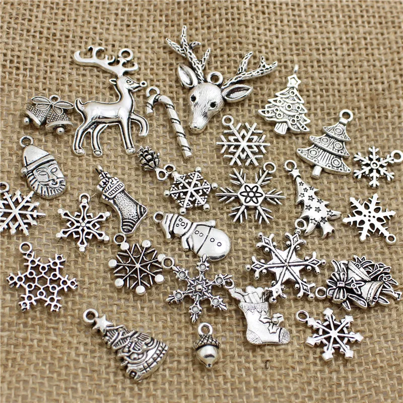 24 Weihnachts Anhänger Set - Perlen Charms Für Schmuck Basteln In 12 Stilen