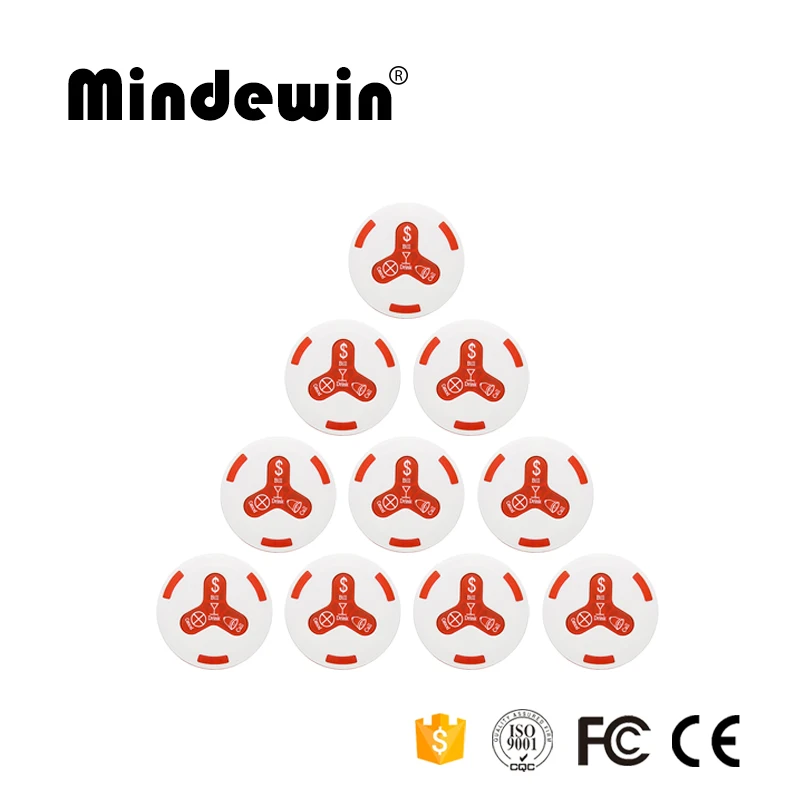 

Mindewin 10 шт. wairess кнопка вызова официанта m-k-4 Ресторан Услуги колокол пейджер ресторан и кафе-магазин Беспроводной Официант абонент
