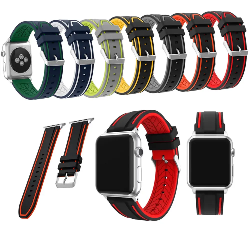 Double Color Mixed Silicone Bracelet Strap for Apple Watch Band Series 1 2 42mm 38mm Sports