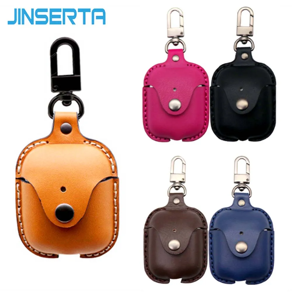 

JINSERTA Genuine Leather Case for Airpods Strap Leather with Buttons Earphone Case Accessories Protective Wireless Cover