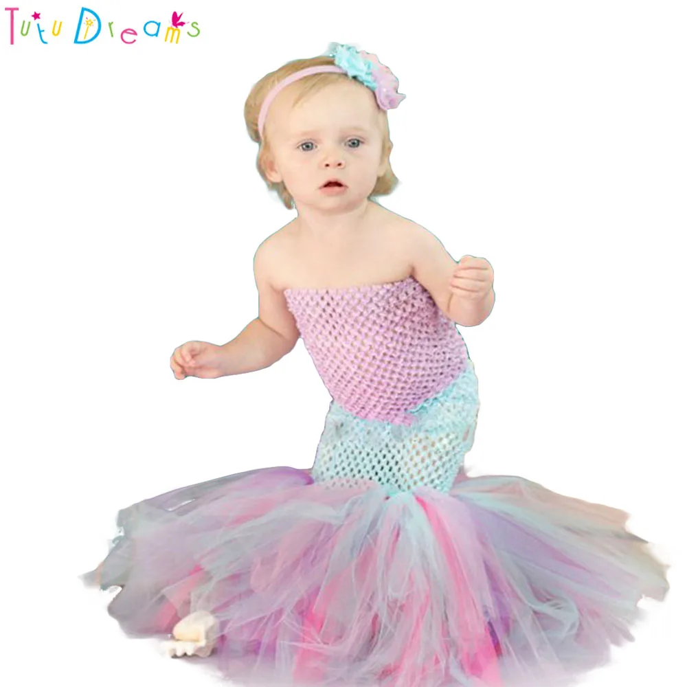 

A Set Mermaid Sea Princess Girl Fishtail Tutu Dress Newborn Baby Kids Girls Pink Purple Aqua Mint Green Birthday Party Dresses