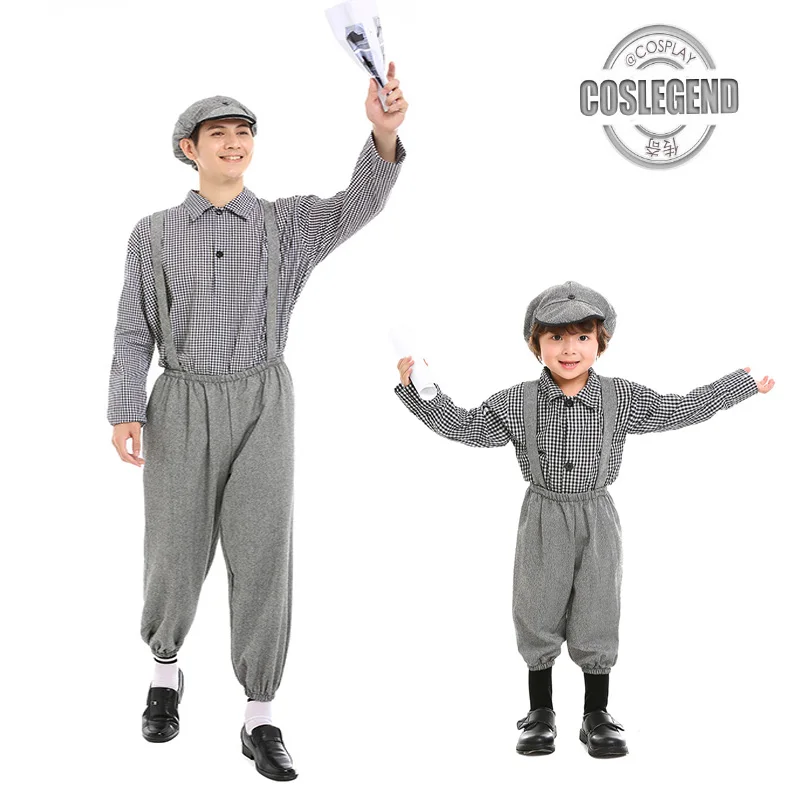 

Child and Adult Deluxe 50's Old Fashion Newsboy Cosplay Costume Family Halloween Fun Suit