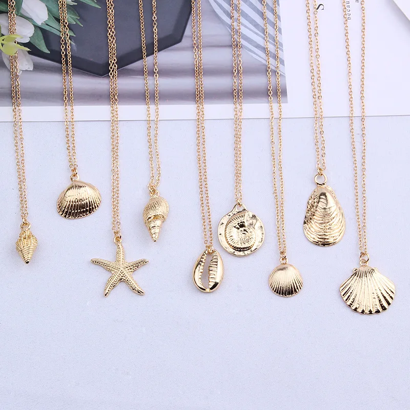 

New Gold Boho Alloy Cowrie Shell Necklace for Women Conch Chain Pendant Necklace Summer Jewelry Starfish Collar collier femme
