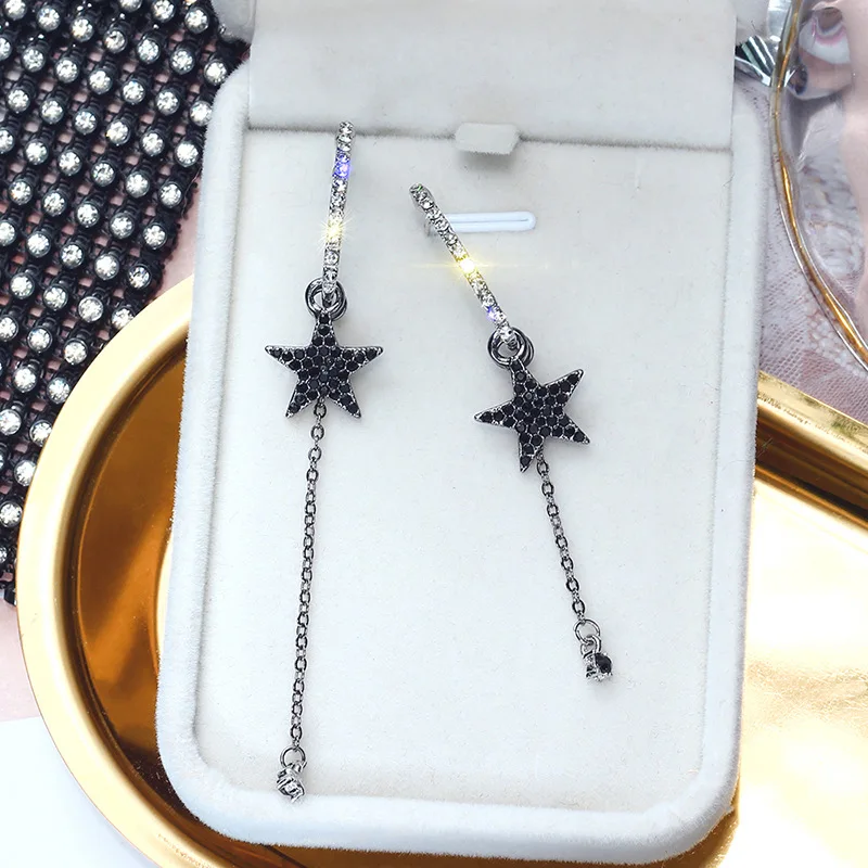 Блестящая сторона модный бренд ювелирные изделия черная звезда серьги гвоздики для женщин эффектный подарок длинные хрустальные серьги