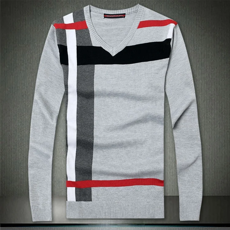 Новое поступление, мужские полосатые трикотажные изделия из хлопка с длинными рукавами, свитер, модный и популярный мужской пуловер, бренд