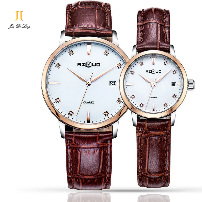 

Couple Watch Fashion Casual Leather Strap Quartz Watch 30m Waterproof Folding Buckle Full Calendar Watch