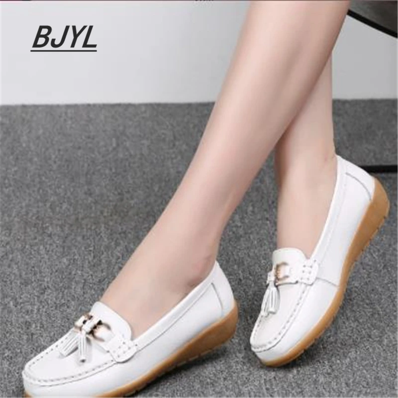 

BJYL spring and summer new leather women's shoes peas shoes leather white shoes female nurse work shoes