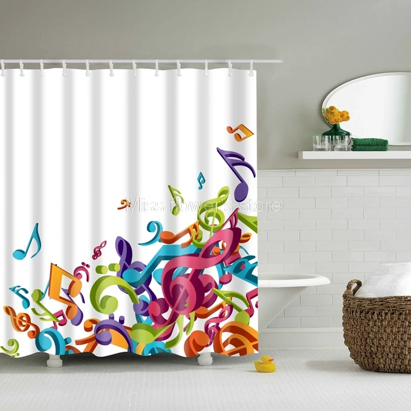 

Colorful Music Character Pattern Design Custom Shower Curtain Bathroom Waterproof Mildewproof Polyester Fabric With 12 Hooks
