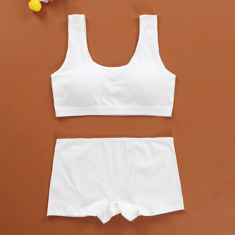 

Teen bra set Lingerie Teenage Cotton/Spandex 8-15Years Solid Color Lingerie Puberty Adolescente Girls bra and Briefs 1 set