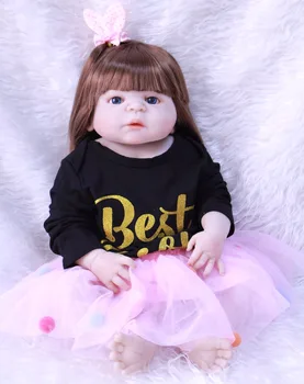 

NPK baby toy doll reborn 22" full silicone body reborn babies rooted hair white skin Bebes reborn menina bonecas child gift doll