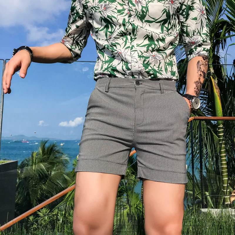 Шорты Moda Hombre мужские узкие облегающие клетчатые короткие штаны повседневные