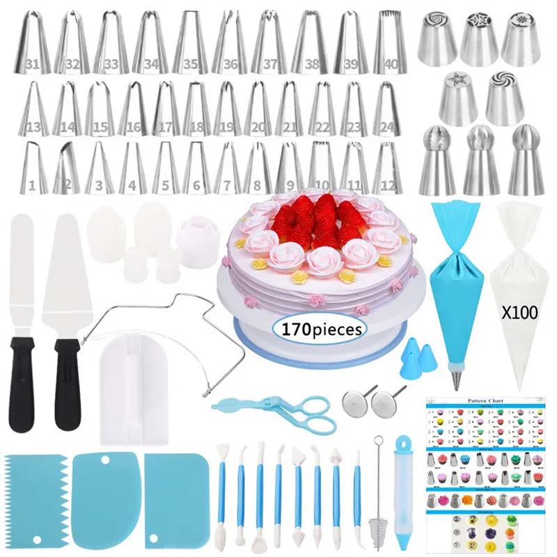 Style E(170PCS) Набор инструментов для украшения торта, кондитерский мешок с насадками для обледенения, кондитерский мешок, поворотные наконечники, скребок для торта, кондитерские инструменты для торта Spuitzak - Цвет: Style E(170PCS)