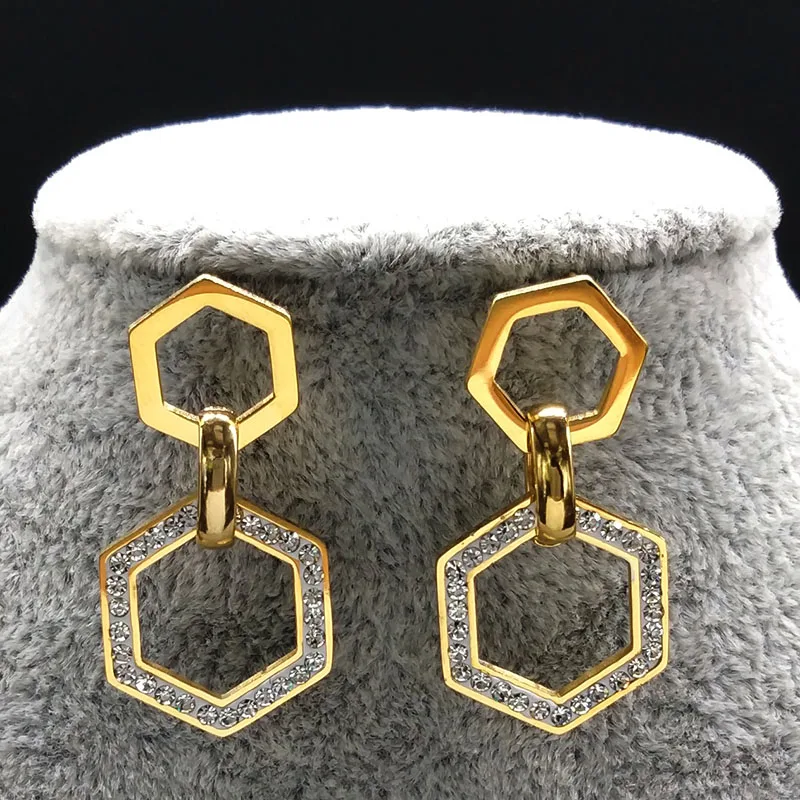 La geometría de acero inoxidable pendientes collar conjunto de joyas de cristal de mujeres de Color oro conjunto de joyas juego de joyeria de acero S178440 La geometría de acero inoxidable pendientes collar conjunto de joyas de cristal de mujeres de Color oro conjunto de joyas juego de joyeria de acero S178440