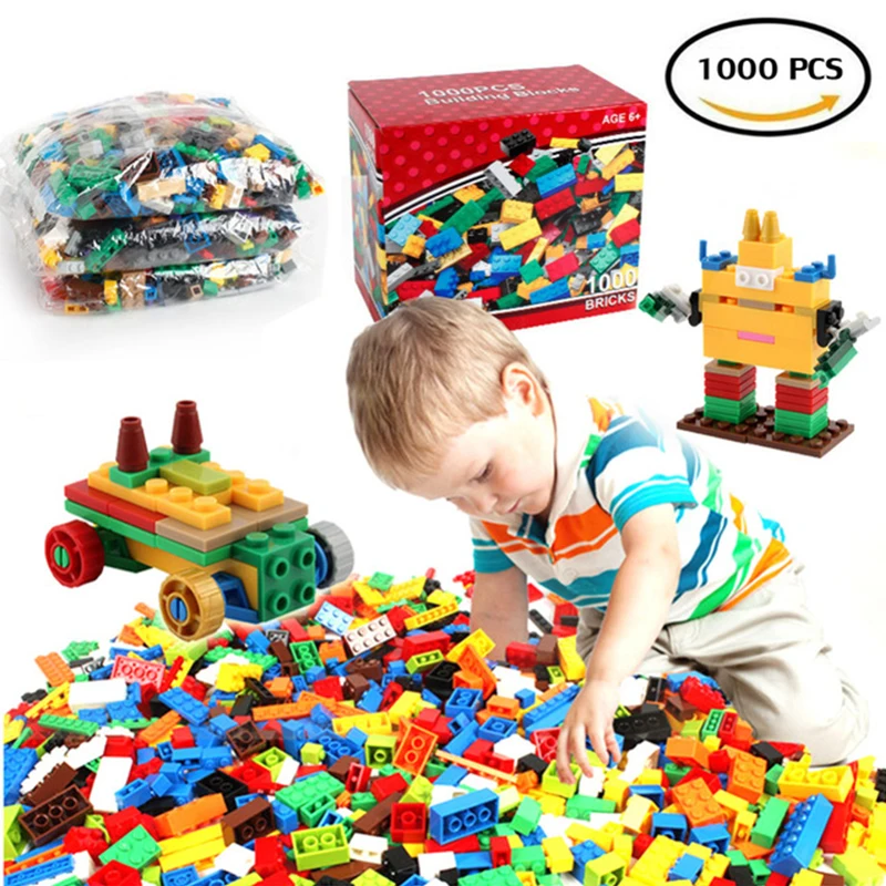

Building Bricks-1000 Pcs Bulk Blocks with 54 Roof Pieces and Better Variety- Tight Fit with All Brands Kids Building Bricks Toy