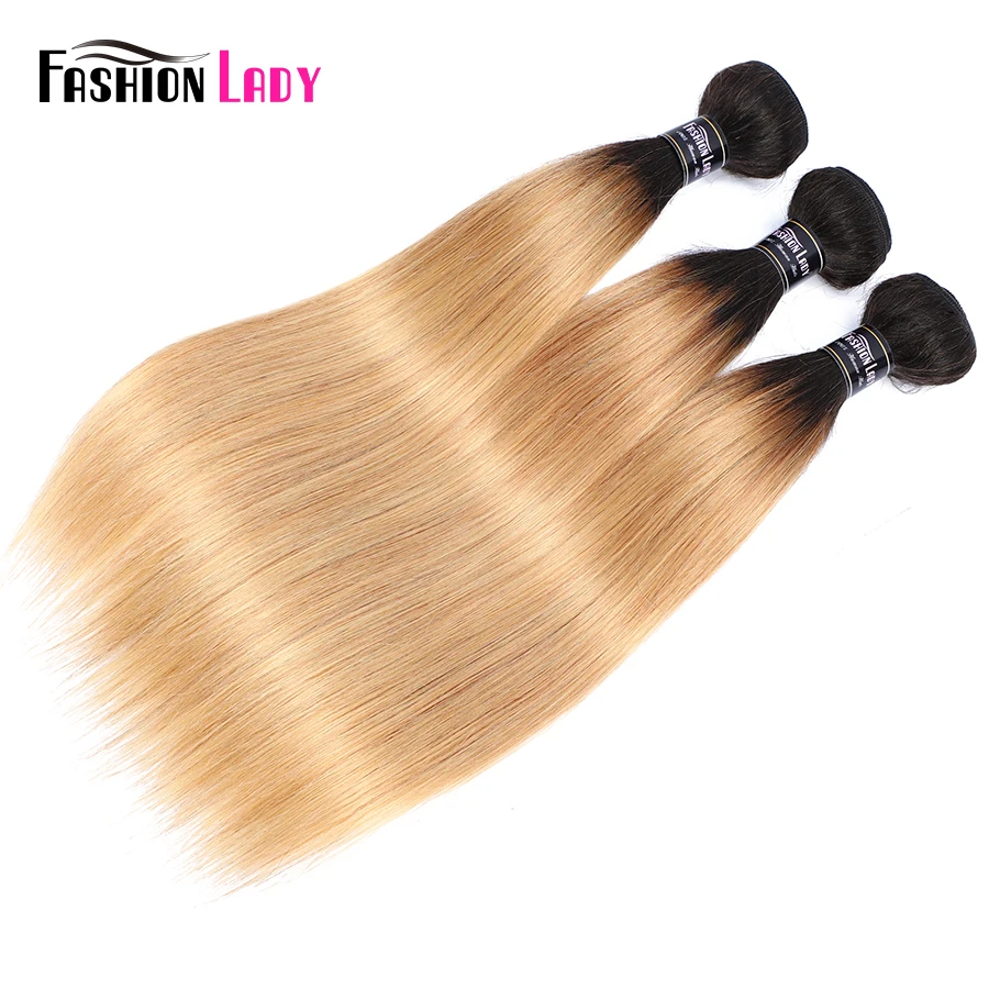 FASHION LADY Pre-Colored Brazilian Straight Hair Human Hair Weave 1B/27 Ombre Human Bundles 2/3/4 Bundle Per Pack Non-Remy