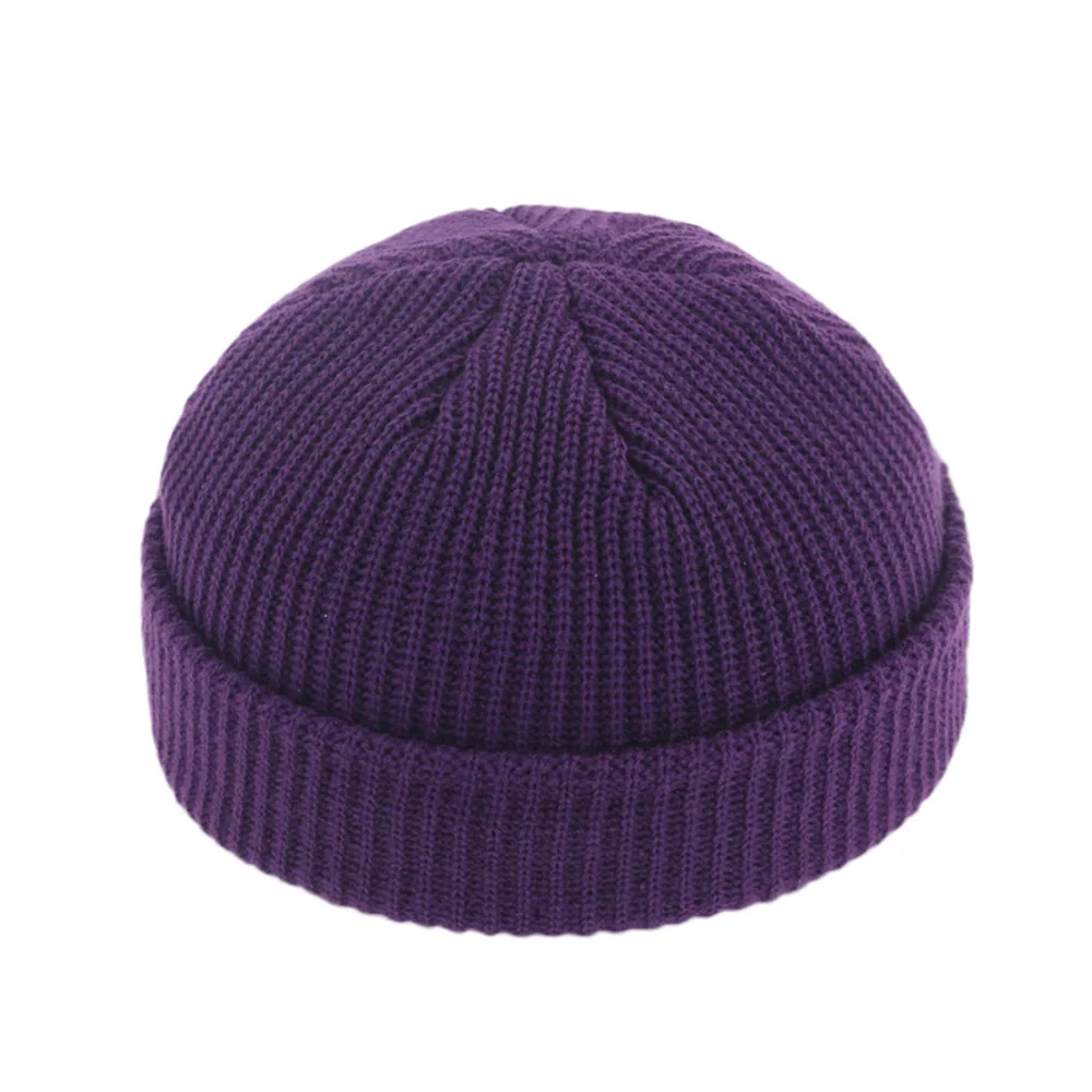 Brimless Hats Hip Hop Beanie Skullcap Street Knitted Hat Women Men Acrylic Unisex Casual Solid Pumpkin Portable Melon Cap