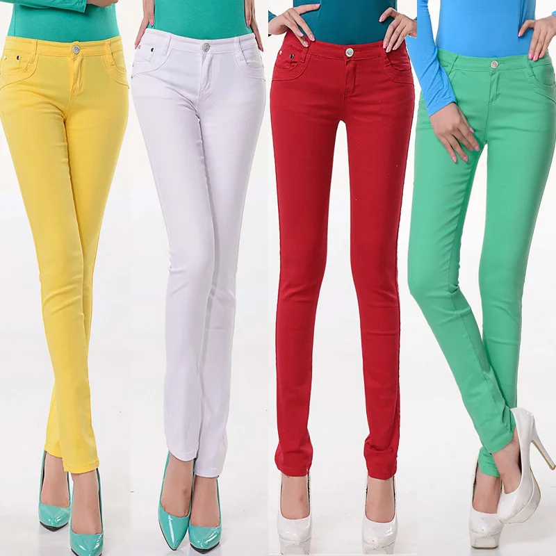 Женские узкие джинсы карандаш candycolor однотонные повседневные с ягодицами новинка