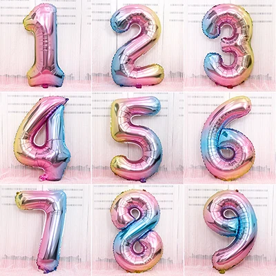 Переливающийся 32 дюйма 0-9 фольги номер воздушные шары Радужный цвет цифры день рождения шарики воздушные Свадьба юбилей цифры воздушные шары JL0062 - Цвет: Rainbow