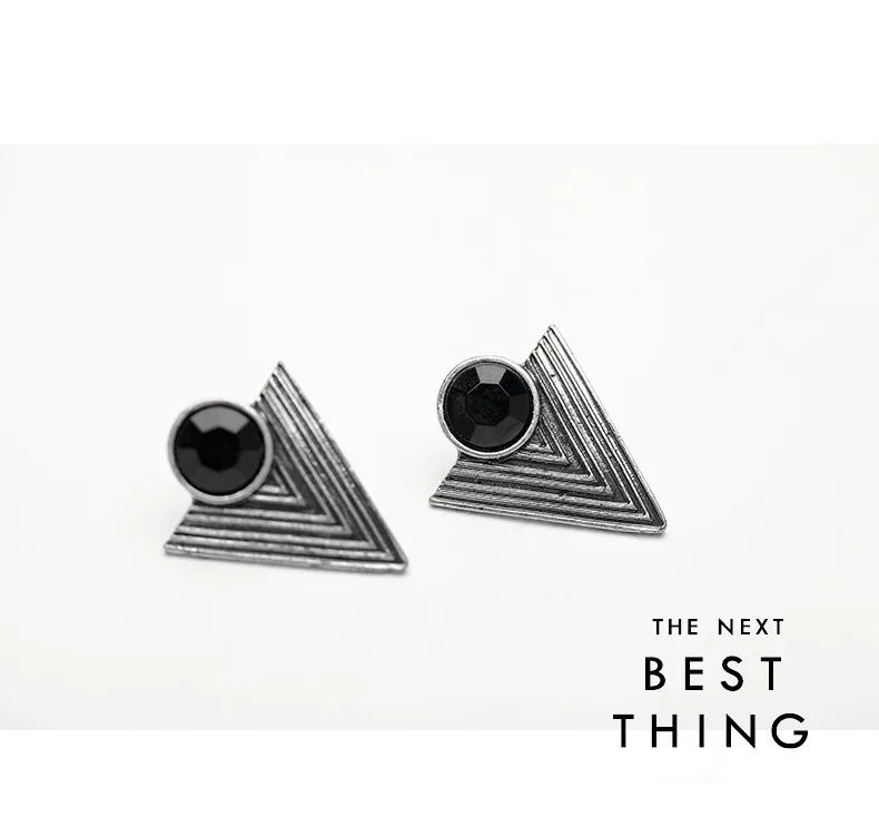 Женские винтажные черные треугольные серьги-гвоздики с полимерными бусинами, античные серебряные серьги-гвоздики геометрической формы, ювелирные изделия для женщин