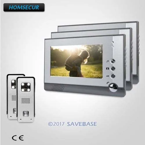 

HOMSECUR 7inch Wired Video Door Phone With Quality Night-Vision with Color Images 2 CMOS Cameras + 3 LCD Monitors