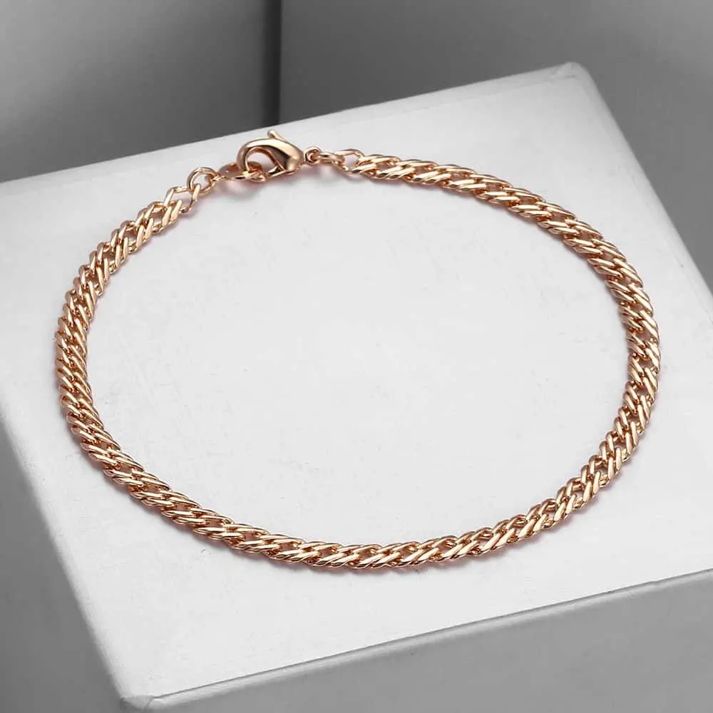 

4mm Womens Mens Chain Bracelet Double Curb Cuban Rombo Venitian 585 Rose Gold Filled Fashion Jewelry CB03