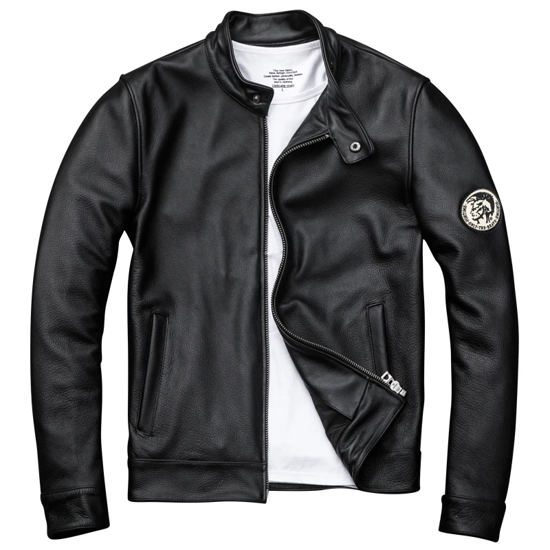 

2019 Black Men Slim Fit Biker's Leather Jacket Plus Size 4XL Genuine Cowhide Short Spring Motorcycle Leather Coat FREE SHIPPING