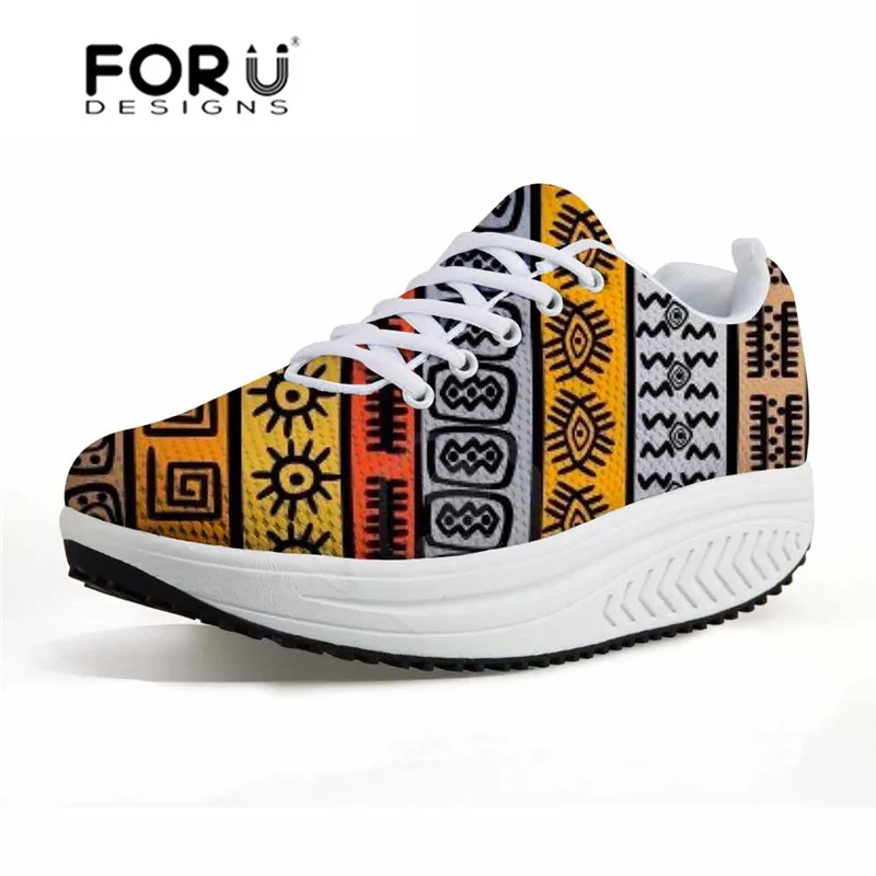 T0429AS FORUDESIGNS/Винтажные женские кроссовки с традиционным принтом в африканском стиле; повседневная обувь для танцев на платформе; женская обувь из сетчатого материала; tenis feminino; Танкетка - Цвет: T0429AS
