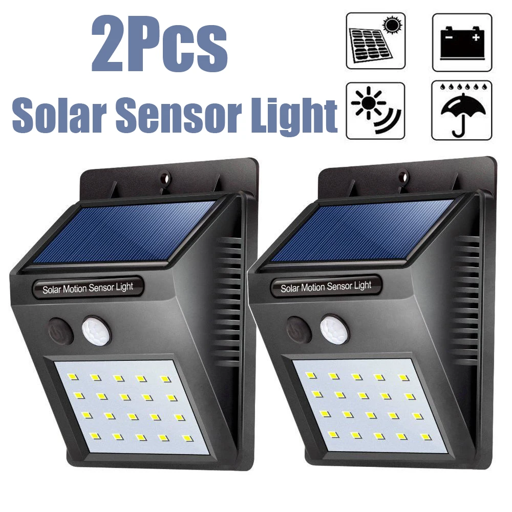 2Pcs Solar Power PIR Motion Sensor Wall Light 20 LED Outdoor Waterproof Energy Saving Street Yard Path Home Garden Security Lamp | Освещение